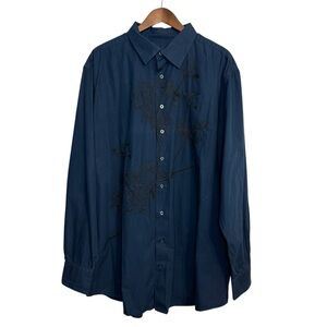 Synergy shirt men’s 2XLT dark academia blue long‎ sleeve floral embroidered